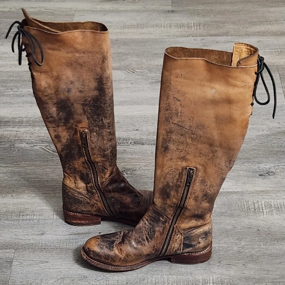 BED STU Leather Tan/Black‎ Distressed Tall Boots